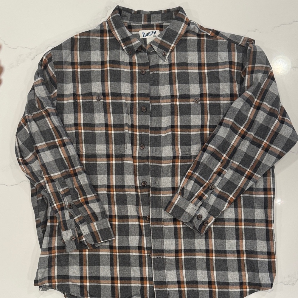 Duluth Trading Co Men's Plaid Shirt - Gray, Black, and Brown